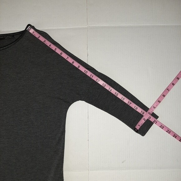 Zara W&B Collection Grey Top Back Zip Faux Leather Trim Dolman Bat Sleeve Size S - Picture 8 of 14